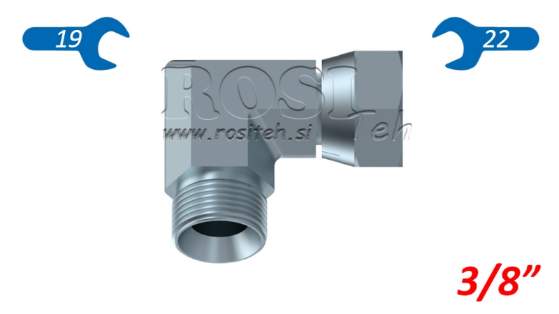 COTOVEL HIDRÁULICO 90° BSP CURTO COM PORCA GIRATÓRIA-MASCULINO 3/8