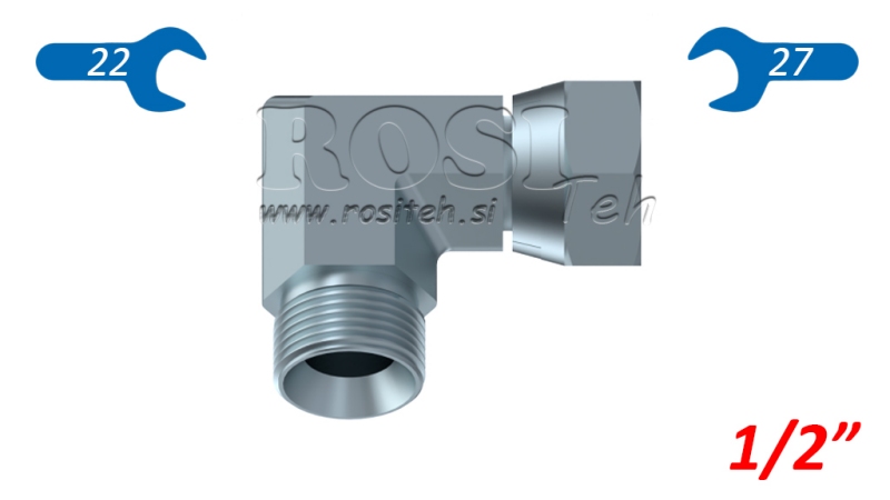 CURVA HIDRÁULICA 90° BSP CURTA COM NUT SWIVEL-MASCULINO 1/2