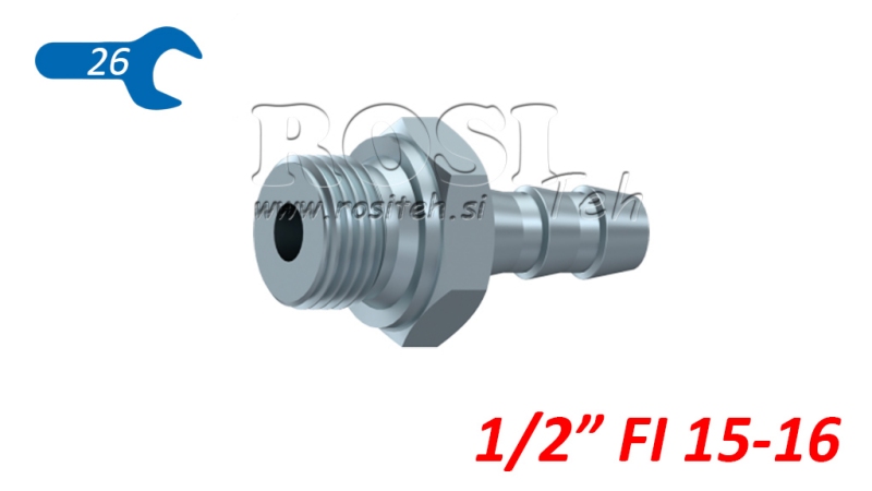 CONEXÃO MASCULINA HIDRÁULICA 1/2 PARA MANGUEIRA DE BORRACHA Φ 15-16
