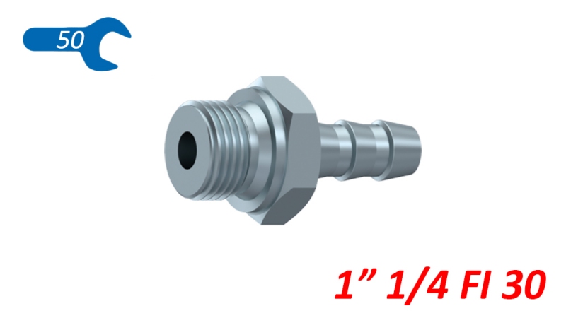 CONECTOR MACHO HIDRÁULICO 1 1/4 PARA MANGUEIRA DE BORRACHA DIÂMETRO 30