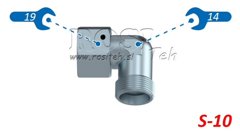 HIDRAVLIČNO KOLENO 90° L-10 Z VRTLJIVO MATICO M16x1,5