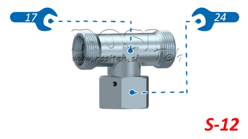 TÊ HIDRÁULICO S-12 COM PORCA GIRATÓRIA CENTRAL M20X1,5
