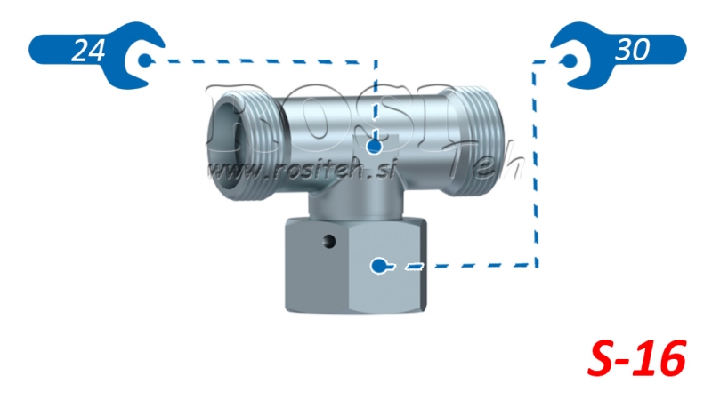 TÊ HIDRÁULICO S-16 COM PORCA GIRATÓRIA CENTRAL M24X1,5