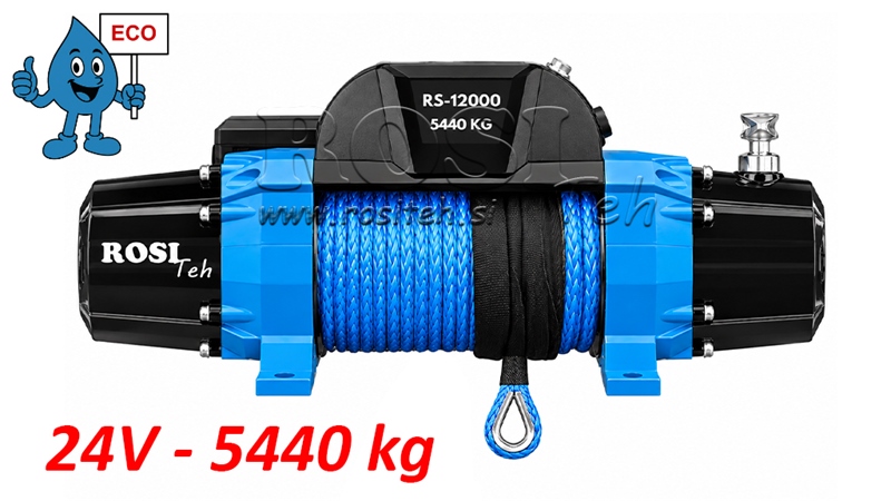 24 V GUINCHO ELÉTRICO RS-12000 - 5440 kg - CORDA SINTÉTICA - ECO