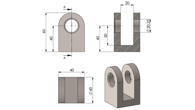 GARFO DE MONTAGEM PARA CILINDRO 40MM - FI20