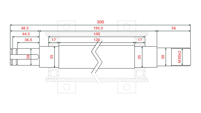 OSOVINA ZA CIRKULAR LITOŽELEZNA 300mm (LEVI NAVOJ)