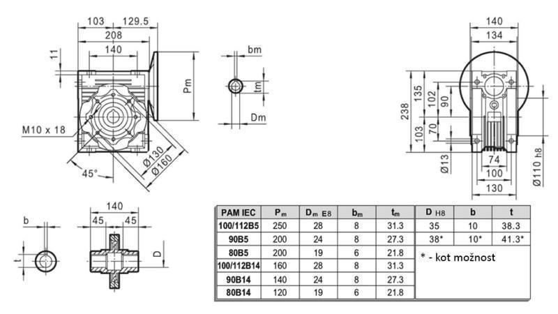 REDUTOR PMRV-90 PARA MOTOR ELÉTRICO MS100 (2.2-3-4kW) RAZÃO 20:1