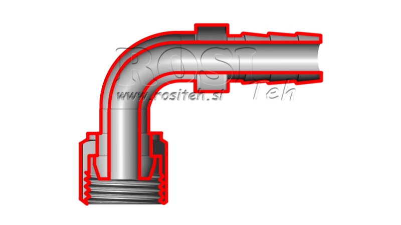 CONECTOR FEMEA HIDRÁULICO 3/4 CURVA 90° PARA MANGUEIRA DE BORRACHA Φ 19-20