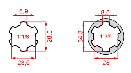 ADAPTADOR CARDÃ COM PINO DE 1-3/8 PARA 1-1/8 (150 mm)