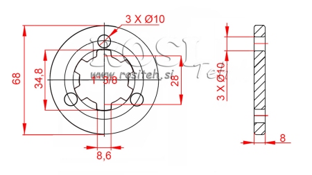 ADAPTADOR CARDÃ COM FLANGE 3 FUROS E PINO 1-3/8 (80 mm)