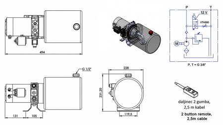MINI HIDRAVLIČNI AGREGAT 12V DC - 1,6kW = 2,1cc - 8 lit - enosmerni sklop (kovinski)