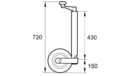 PÉ DE SUPORTE ROSCADO COM RODA PARA REBOQUES 250MM 400KG