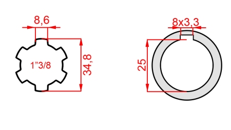 ADAPTADOR CARDÃ 1-3/8 - FURO fi 25 mm (145 mm)