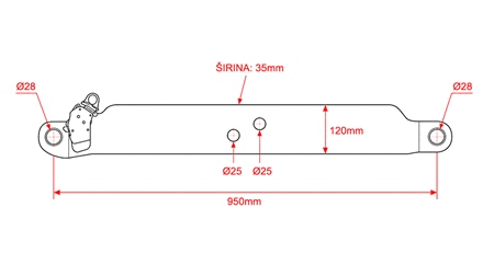 BRAÇOS INFERIORES DO ENGATE DE TRÊS PONTOS CAT.3 - 120x35 mm - 950 mm (140 HP)