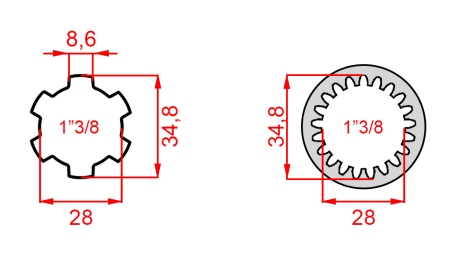 ADAPTADOR CARDÃ DE 1-3/8 (21 ESTRIAS) PARA 1-3/8 (150 mm)