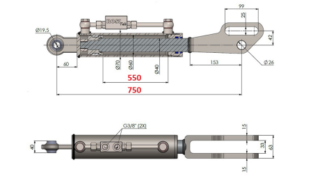 BRAÇO DE LEVANTE HIDRÁULICO COM FORQUILHA 2TON. 60/40-200 (550MM-750MM)