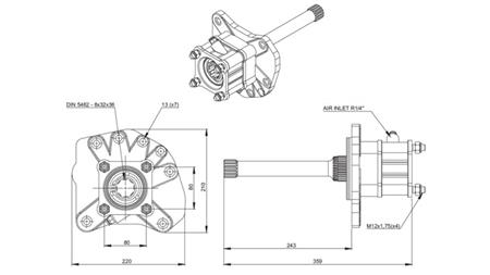 Dimensões SAÍDA PARA BOMBA HIDRÁULICA - MERCEDES G155 - 1 ACTROS