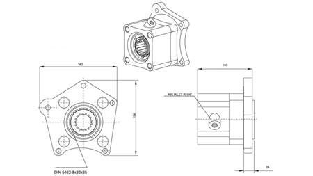 Dimensões DE SAÍDA PARA BOMBA HIDRÁULICA - MERCEDES 352-1