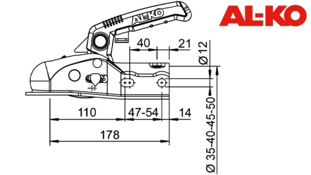 GANCHO DE REBOQUE AL-KO AK-270 PARA REBOQUE DE CARRO REDONDO 2.700 KG FI35/40/45/50