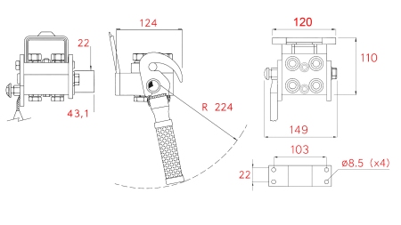 ACOPLAMENTO MULTI-FASTER 3 VIAS BSP 1/4 PARTE MÓVEL (UMA ALAVANCA)