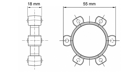 ACOPLAMENTO EM ESTRELA PARA INSERTO DE BORRACHA ND11-ND13-ND15 (55mm)