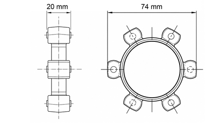 ACOPLAMENTO EM ESTRELA PARA INSERTO DE BORRACHA ND16-ND17 (74mm)