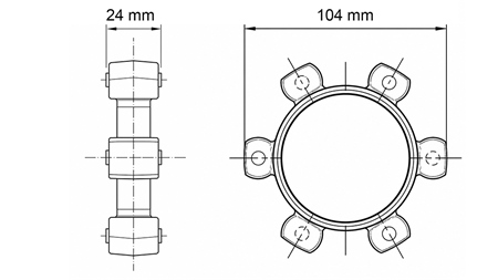ACOPLAMENTO EM ESTRELA PARA INSERTO DE BORRACHA ND43-ND44 (104mm)