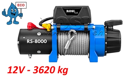 12 V GUINCHO ELÉTRICO RS-8000 - 3620 KG - CABO DE AÇO - ECO