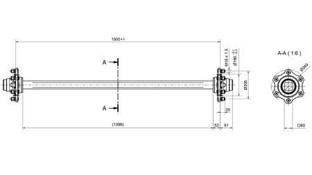 EIXO PARA REBOQUE 4800 KG SEM FREIO (1500 MM)