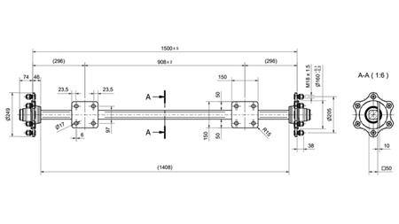 EIXO PARA REBOQUE SEM FREIOS (6 PARAFUSOS) - 3300 kg - 1500 mm (COM PLACA DE MONTAGEM)