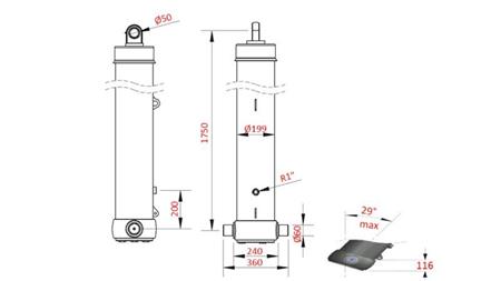 CILINDRO TELESCÓPICO PARA CARRETA DE DESCARGA 5-estágios CURSO-7100mm 42Ton