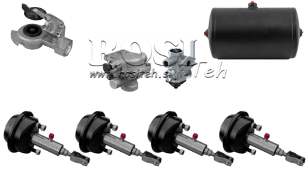 CONJUNTO DE FREIOS HIDRÁULICOS A AR PARA REBOQUE SISTEMA COMPLETO DE CIRCUITO ÚNICO 4 CILINDROS