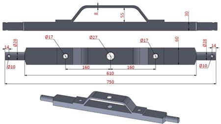 BARRA CRUZADA HIDRÁULICA PARA TRACTOR CATEGORIA 2 COM PLACA DE MONTAGEM (L-750mm)