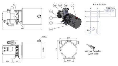 AGREGADO HIDRÁULICO MINI 24V DC - 2.2kW = 2.1cc - 8 lit - montagem de direção dupla (metal)