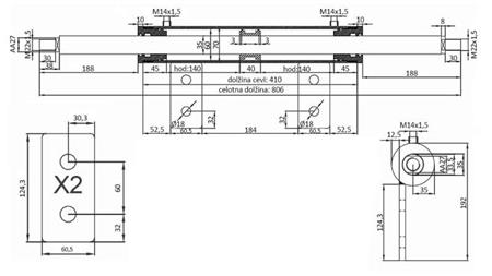 CILINDRO DE DIREÇÃO DUPLO 60/35-250
