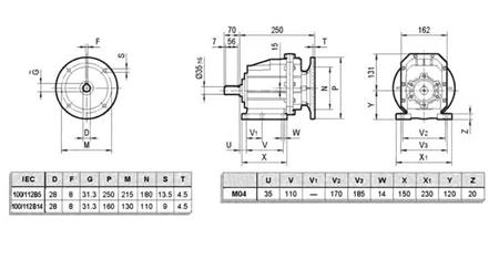 REDUTOR ERC04 PARA MOTOR ELÉTRICO MS100 (2.2-3-4kW) RELAÇÃO 25:1