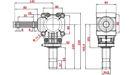 CAIXA DE CÂMBIO ANGULAR L-150J 1:1 (12HP-9KW)