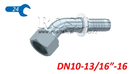 CONEXÃO HIDRÁULICA DKORFS CURVA FEMEA 45° DN10-13/16-16