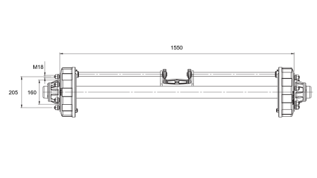 EIXO PARA REBOQUE COM FREIOS (6 PARAFUSOS) - 3800 kg - 1550 mm