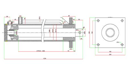 CILINDRO HIDRÁULICO PARA RACHADOR DE LENHA COM PLACA DE MONTAGEM100/60-1050 - LIGAÇÃO SUPERIOR