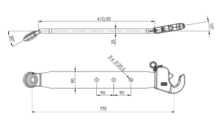 BRAÇOS INFERIORES DO ENGATE DE TRÊS PONTOS CAT. 2 - 70x20 mm - 770 mm (75 HP)