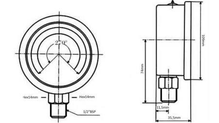MANÔMETRO DN100 VERTICAL 0 - 10 BAR - 1/2-dimensões