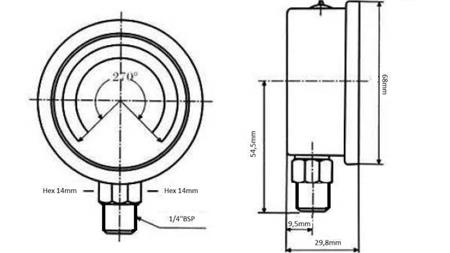 MANÔMETRO DN63 VERTICAL 0 - 60 BAR - 1/4-dimensões