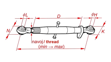 TERCEIRO PONTO MECÂNICO AJUSTÁVEL PARA TRATOR CAT 1  M27X3 - 580/780