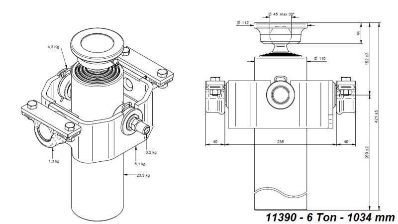 CILINDRO TELESCÓPICO COMPACTO 4 GRAUS 1034mm x110 -BOLA