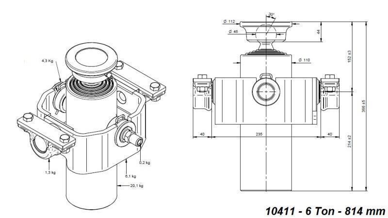 CILINDRO TELESCÓPICO COMPACTO 4 GRAUS 814mm x110 -BOLA