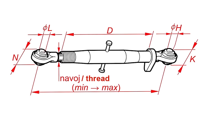 TERCEIRO PONTO MECÂNICO AJUSTÁVEL PARA TRATOR CAT 2 M30X3 - 540/760