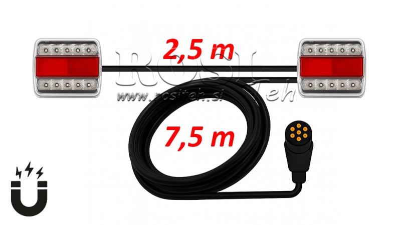 CONJUNTO DE LUZES MAGNÉTICAS LED COM CABO 7,5M+2,5M