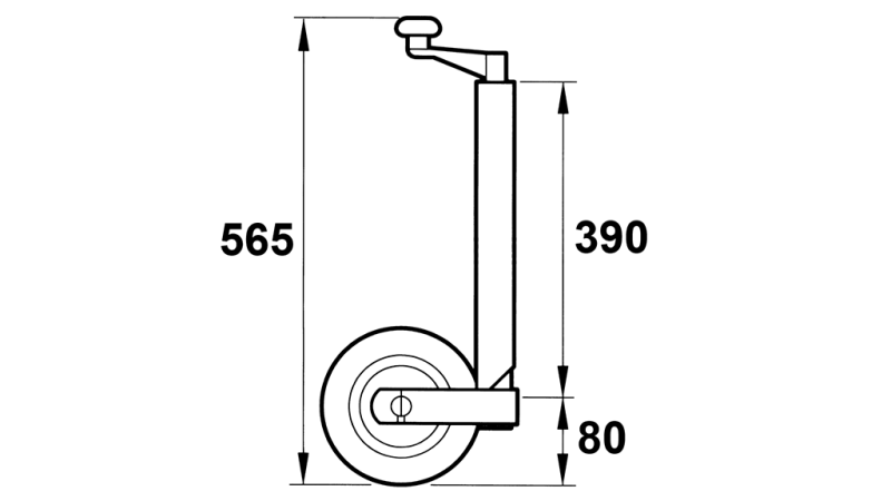 NAVOJNA PODPORNA NOGA S KOLESOM ZA AVTOPRIKOLICE 190mm 75kg