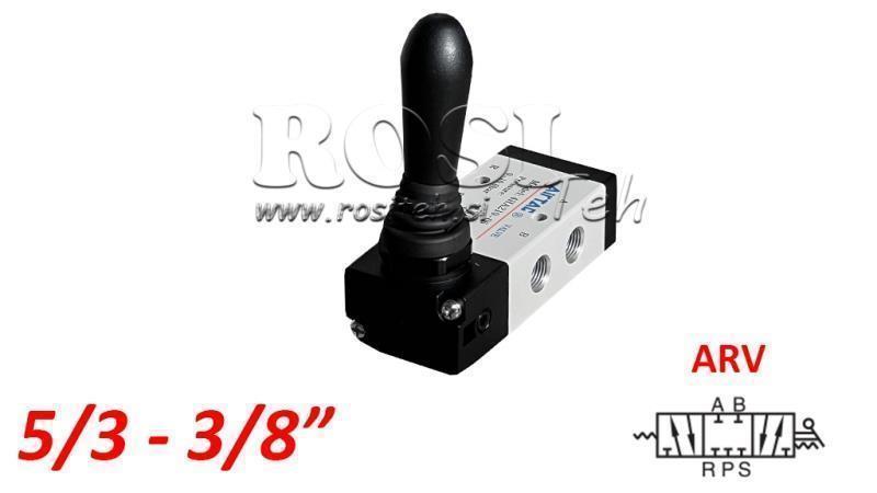 VÁLVULA MANUAL PNEUMÁTICA 5/3 3/8 PRT-0852-ARV RETORNO COM SPRING